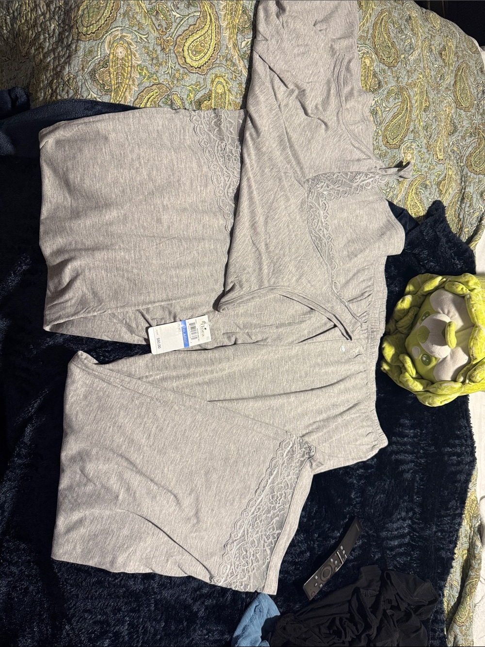 Women's Lace-Trim Pajama Set in Light Grey